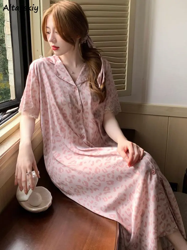 Nightgowns Women Sexy French Style Gentle Loose Midi All-match Sleepwear Fashion Temperament Mujer Home Casual Single Breasted