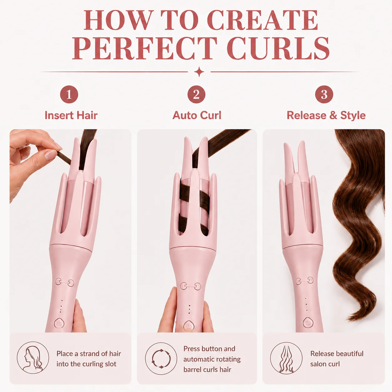 Automatic Hair Curler, One Touch Fast Heating Curling Iron with Adjustable Temperature, Portable Travel Hair Styling Tool, Gift
