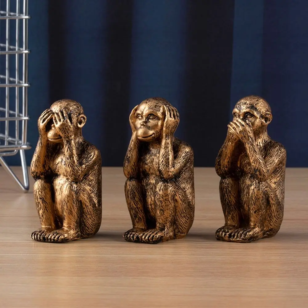 Resin Three Wise Monkeys Figurines Don't Hear Don't Speak Feng Shui Ornaments Creative Design Don't See Home Decor Crafts
