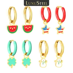 LUXUSTEEL New Christmas Stainless Steel Earrings Golden Plated Butterfly Snowman Star Cake Rabbit Drop Earrings Christmas Party