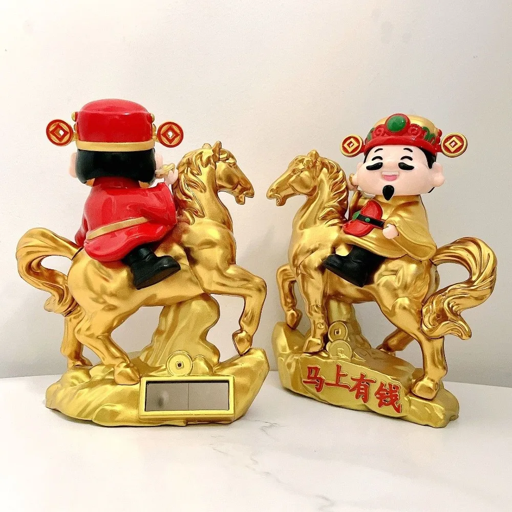 

Chinese Style God of Fortune Sculpture Auto Shaking Zodiac Horse God of Wealth Car Ornament Cute Appearance Solar Powered