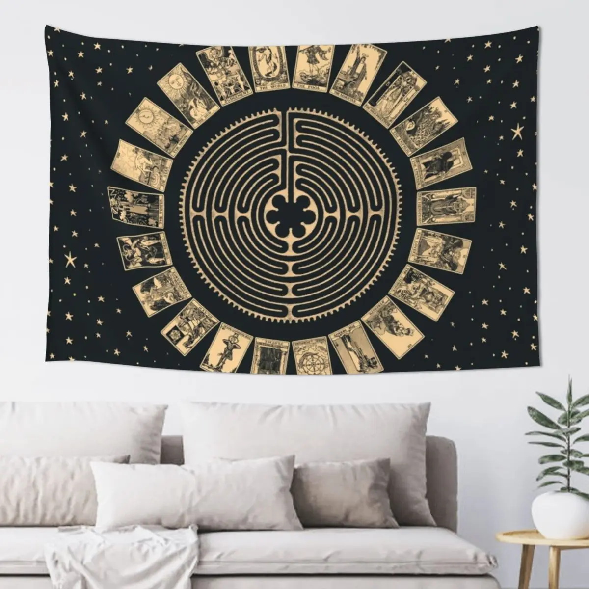 Labyrinth and Tarot Wheel Tapestry Room Decorating Aesthetic Room Decoration Aesthetic Bedroom Decor Tapestry
