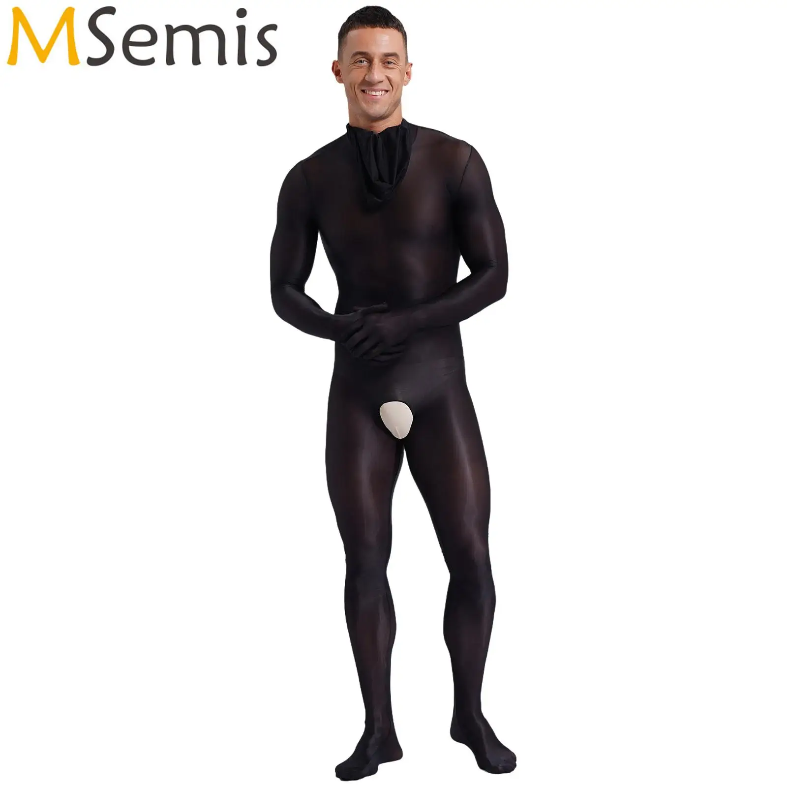 Mens Lingerie Back Zipper See-Through Sexy Bodystocking Full Body Tights with Head Mask Transparent Zentai Jumpsuit Underwear