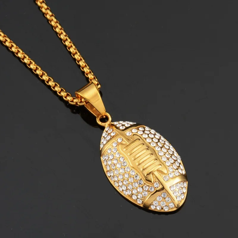 

Exquisite Cubic Zirconia American Football Pendant Necklace for Men and Women Hip-Hop Trendy Casual Sports Accessories Jewelry