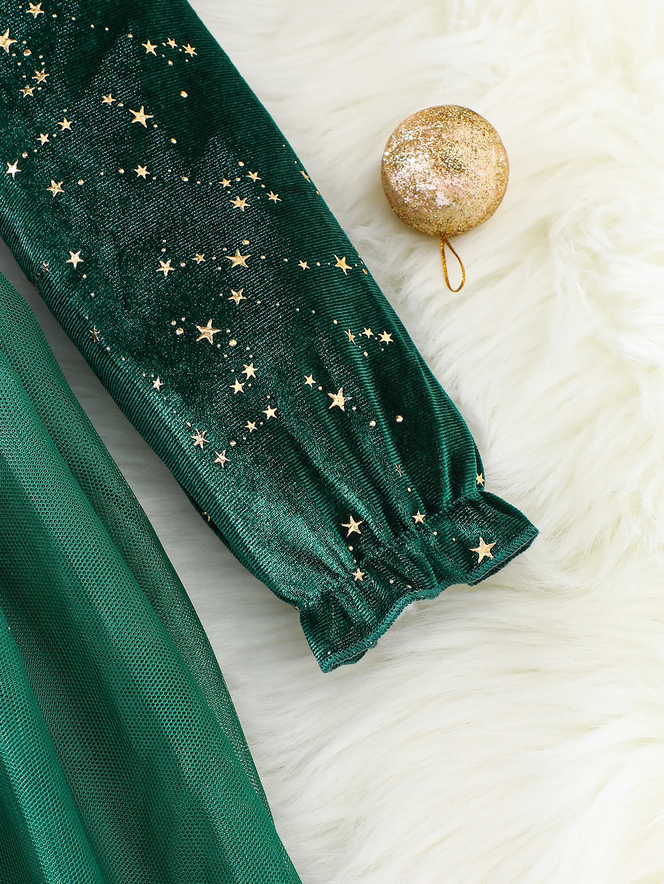 Mädchen Samt Langarm Prinzessinnenkleid Weihnachtssternmuster Herbst Winter Kinderkleidung Kindermode – Detail 9