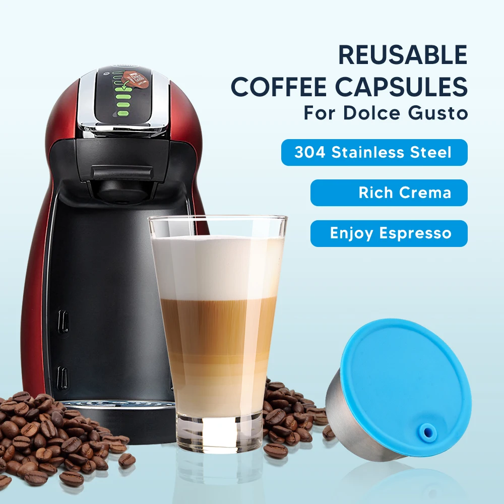 Refillable STAINLESS STEEL Metal Reusable Dolce Gusto Capsule Silicone Cover Dolci Gusto Coffee Machine Coffee Spoon with Clip
