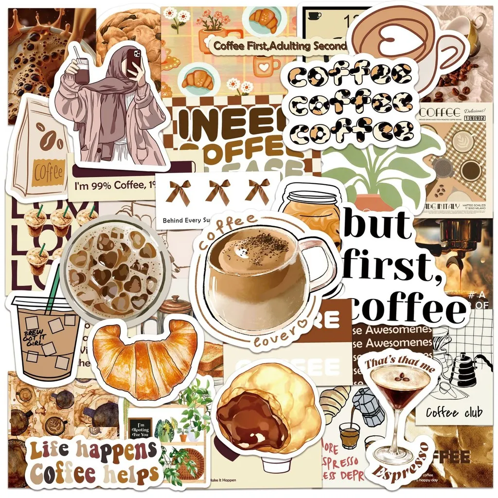 50Pcs INS Style Coffee Inspirational Stickers Korean Healing Graffiti Decals for Skateboard Water Bottle RecordingYourLife Store