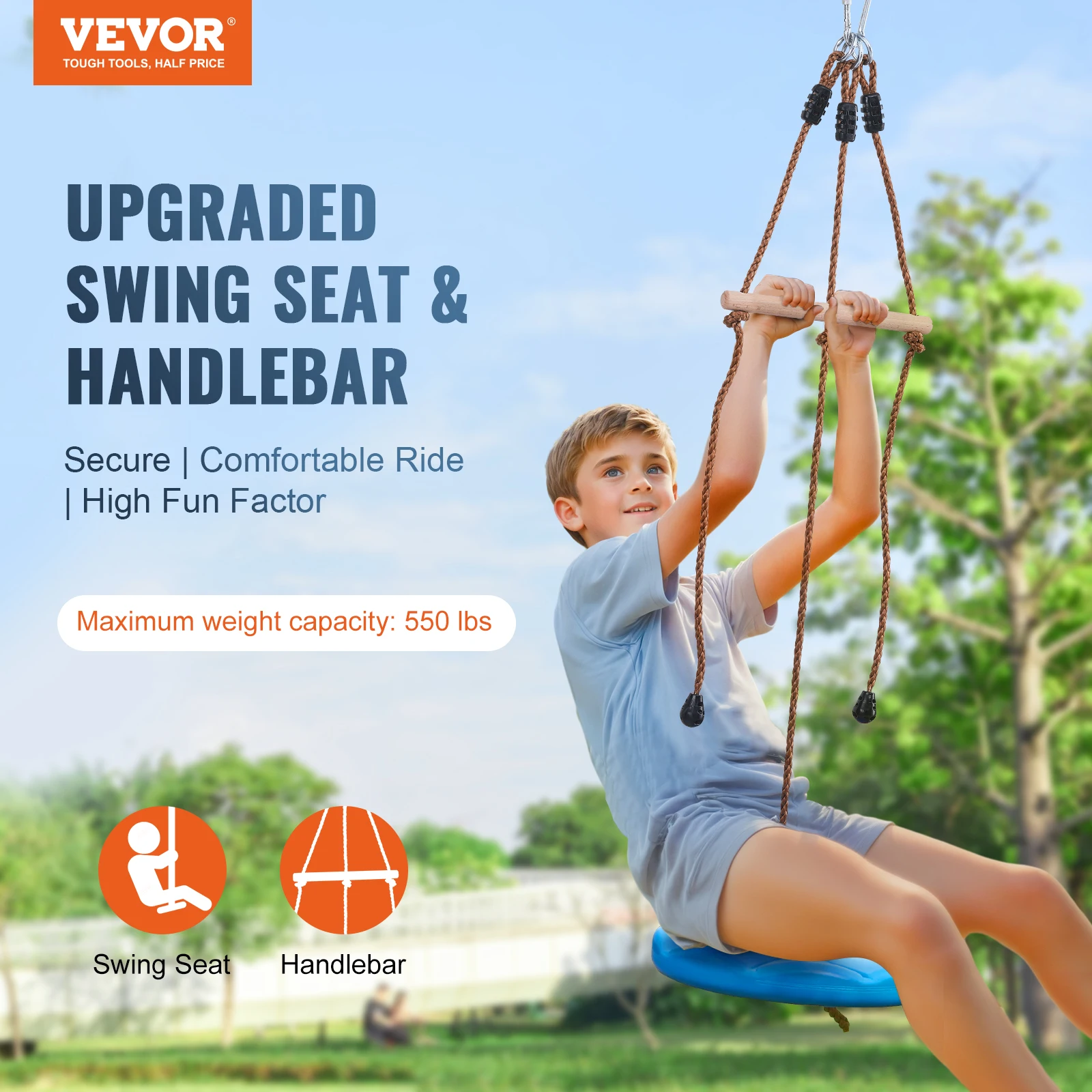 VEVOR Zipline Kit for Kids and Adult 52 ft Zip Line Kits Up to 500 lb Backyard Outdoor Quick Setup Zipline Seat and Handlebar