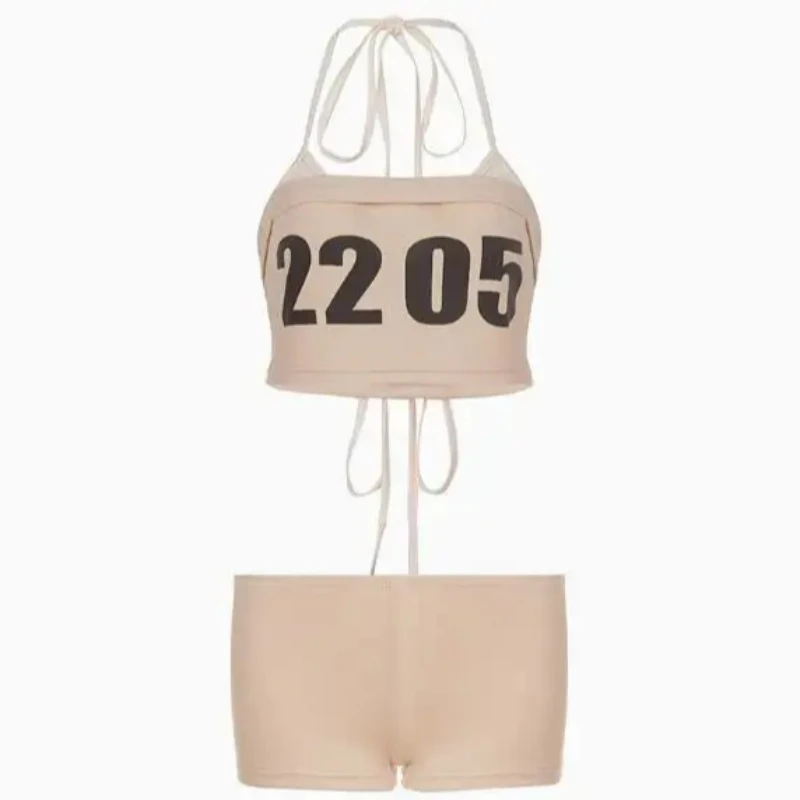 

Women's Clothing Street Hot Girl Digital Print Strapless Lace Up Top Shorts Swimsuit Summer Fashion Sexy Slim Fit Casual Suit