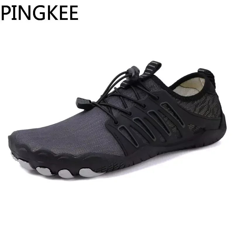 PINGKEE Quick Drainage Lining Air Mesh Upper Men Shed Dry Water Lace Lock Barefoot Nonabsorbent Beach Aqua Swimming Hiking Shoes