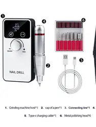 45000RPM Rechargeable Nail Drill Machine For Acrylic Gel Professional Cordless Nail File With LCD Display Nail Accessories Set