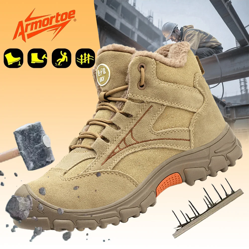 

ArmorToe Winter Steel Toe Safety Shoes Men Fleece Lined Anti-Impact Puncture Proof Insulated Cold Weather Work Boots #Armor2759