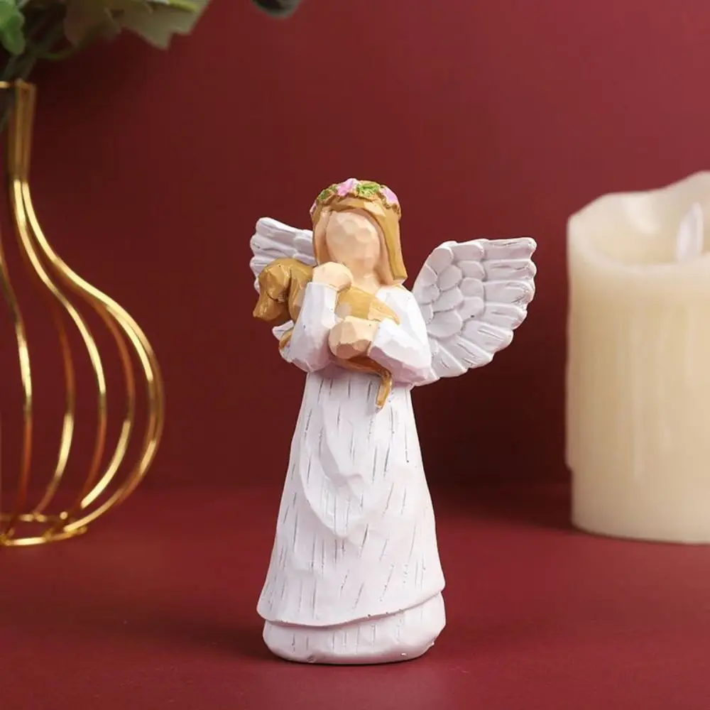 Resin Craft White Winged Angel Figurines Handicraft Fade-resistant Angel Girl Statue Carved Angel Door Frame Ornament Outdoor