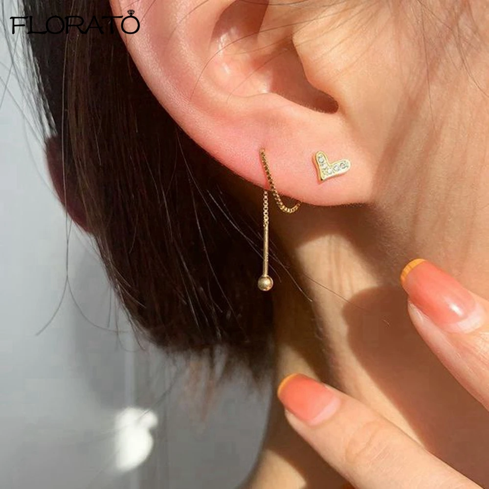 

925 Sterling Silver Ear Needle Heart Earrings for Women Pave Crystal Stud Earrings Fashion Party Wedding Jewelry Accessories