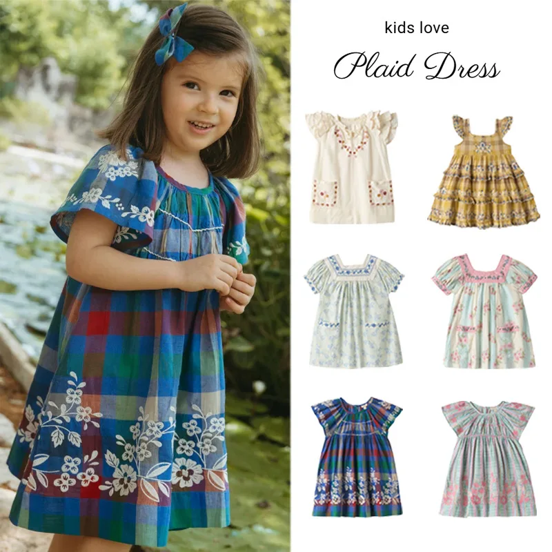 

Летнее платье для девочек 2026 года в стиле LA Countryside с объемной вышивкой и цветочным узором, на бретельках, для отпуска, детское платье