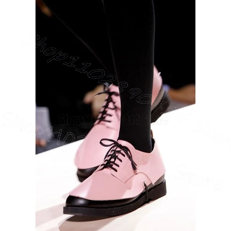 

Pink Round Toe Strappy Knitted Runway Loafers Lace Up Women Shoes Low Top Fashion Party Feast Dating 2026 Zapatos Para Mujere