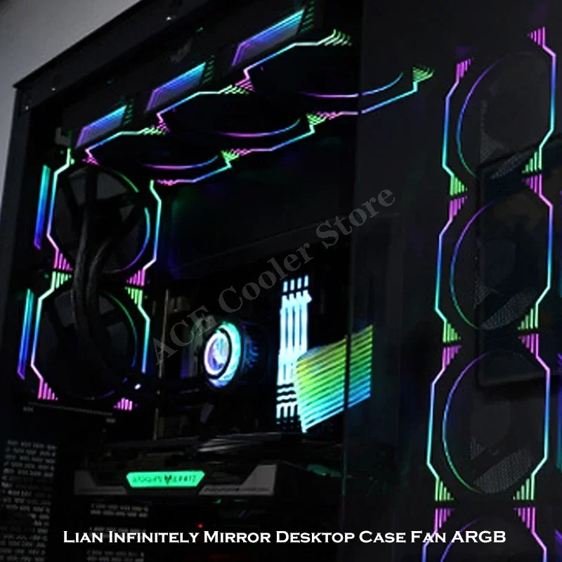 Lian infinitly Mirror Desktop Case Fan ARGB 5V 12CM Cooler Forward & Reverse Air Outlet MB AURA SYNC nero/bianco