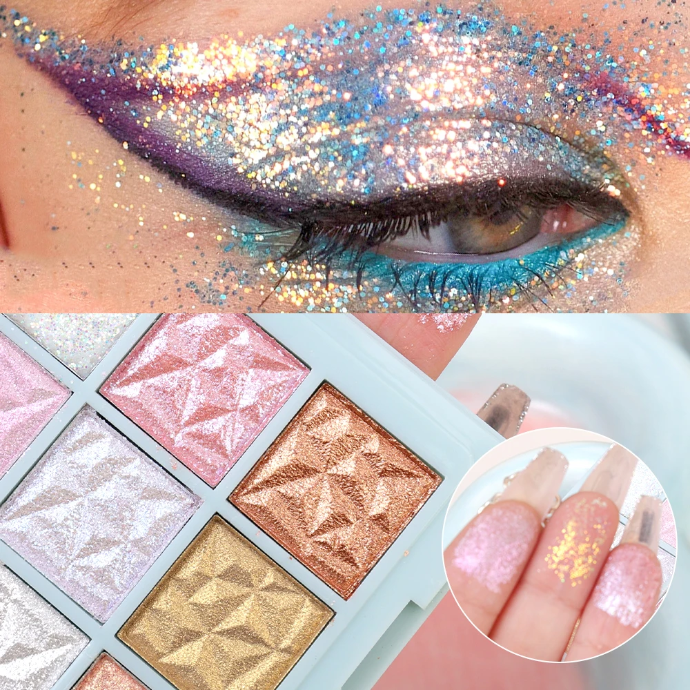 9colors Glitter Eyeshadow Palette Pigment Diamond Shimmer Shiny Eye Shadow Charming Highlighter Waterproof Eye Korean Cosmetics