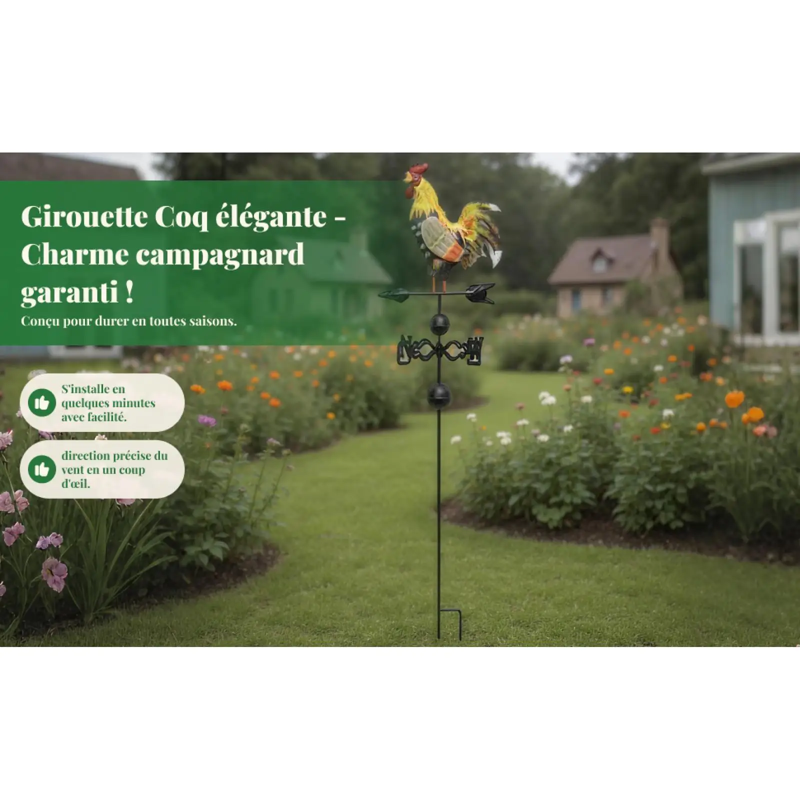 Veleta de gallo, veleta de hierro, estaca de jardín de Metal para exteriores, decoración de techo de granero de granja