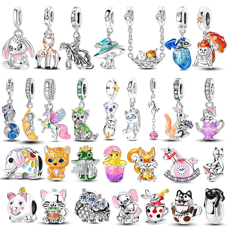 

925 Sterling Silver Dog Charms Pendant Cute Cat Elephant Elegant Cheetah Beads Fit Original Bracelet DIY Birthday Jewelry Gift