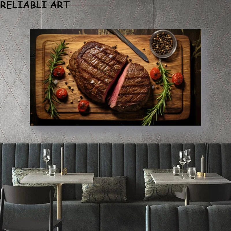 Nordic Style Grill Steak Food Poster and Print Canvas Painting Wall Art Pictures for Kitchen Living Room Home Decor No Frame