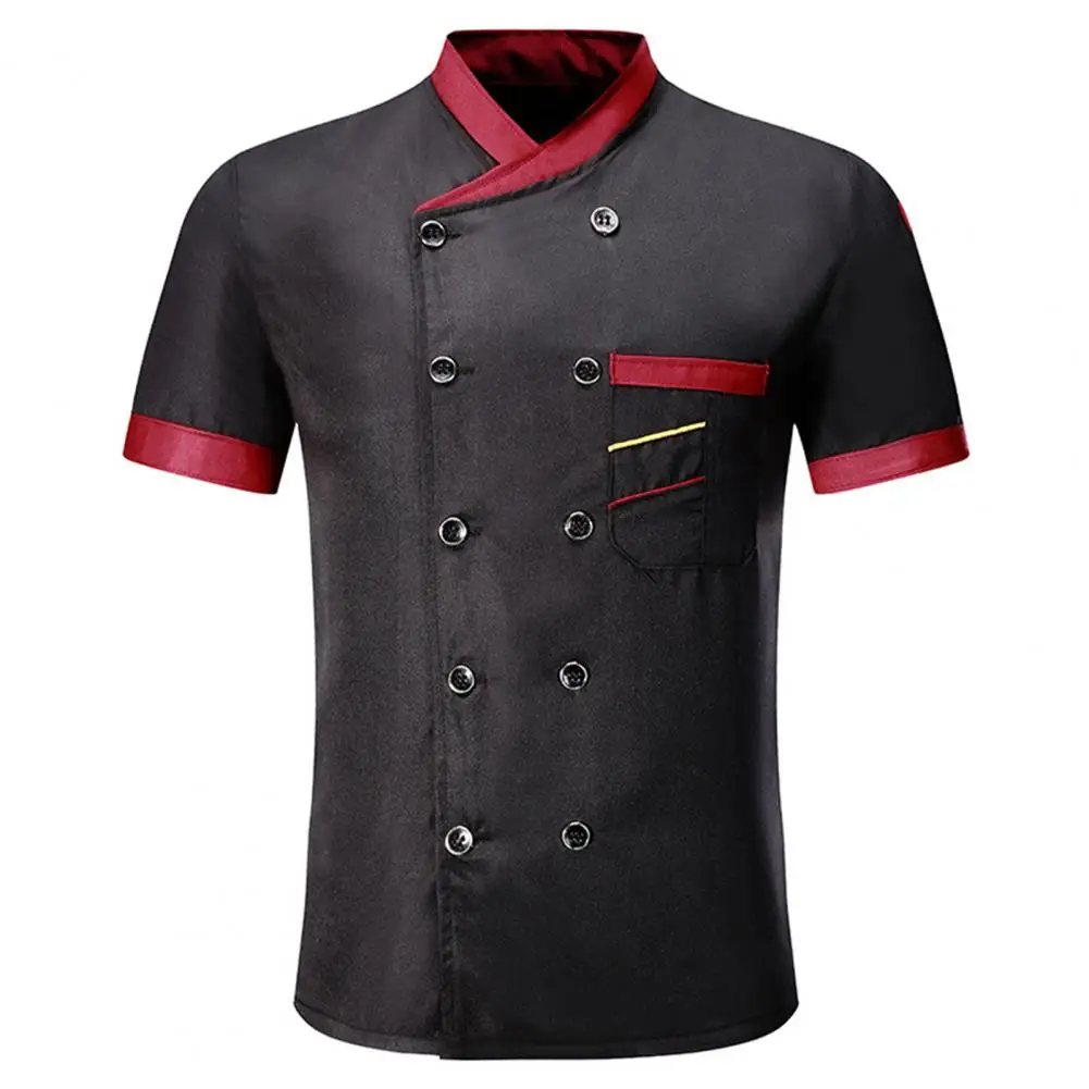 Camisa de Chef Unisex de doble botonadura, camisa de cuello alto, uniforme de Chef de cocina de restaurante, mangas cortas, ropa de cocina, camisa de Chef de Catering