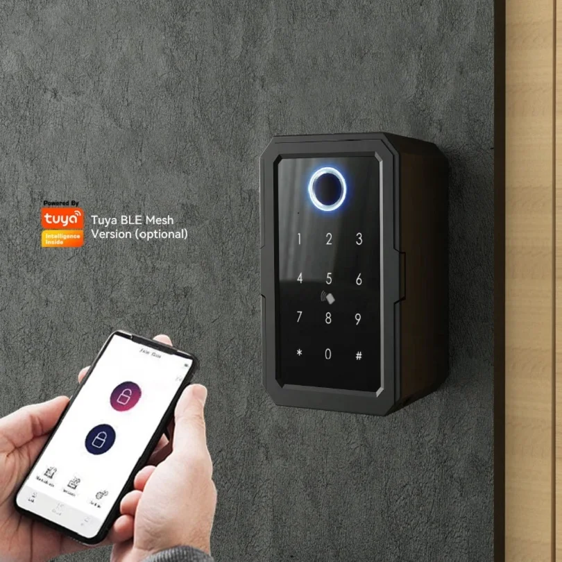 Waterproof Fingerprint Safe Box Smart Key Box Wall Mounted Strong Hanging Compatible with TUYA/TTLOCK