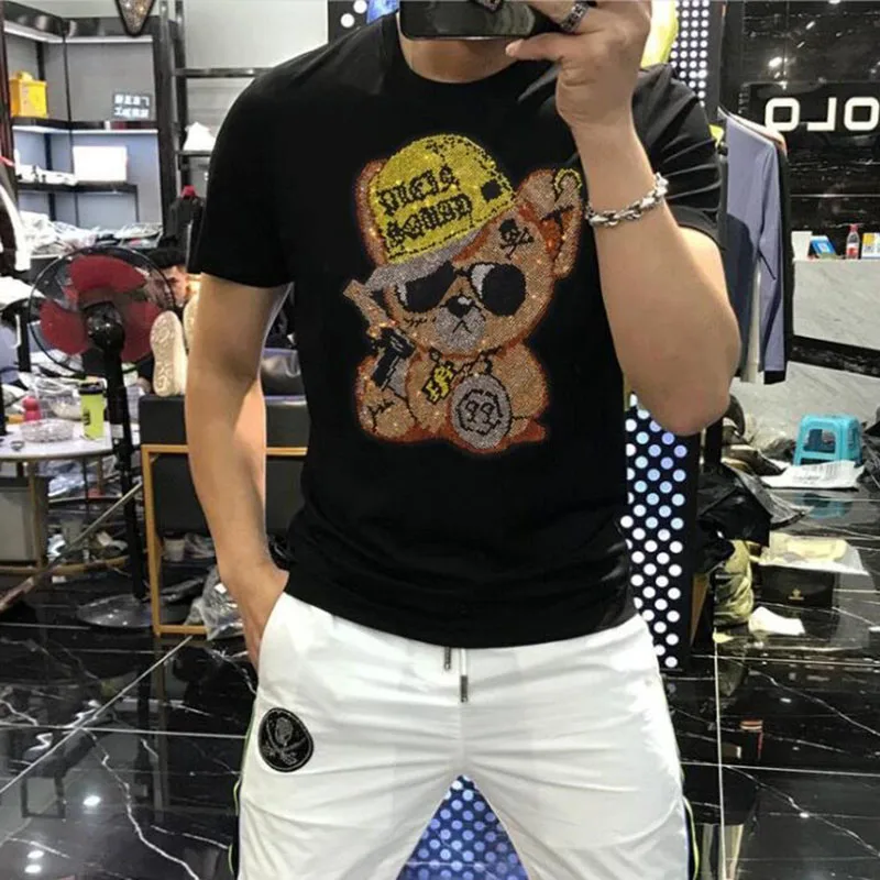 

New 2023 Best quality Summer T shirt Men Streetwear Round Neck Short Sleeve Tees Tops Diamonds Male europe style Tshirt 064