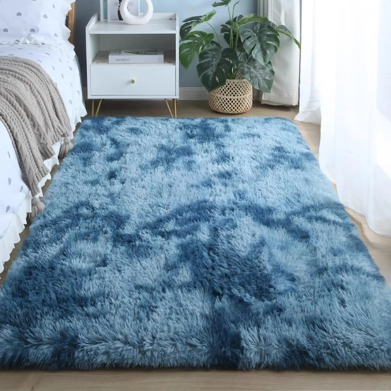 Thick Fluffy Long Plush Carpets Non-Slip Home Area Rugs Large Bedroom Rug Washable Rug Rectangular Runner Rug for