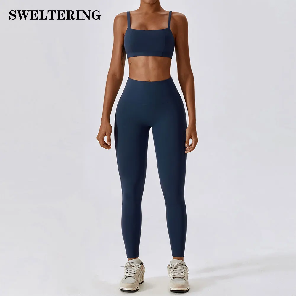 2PCS Yoga Set Nude Feeling Workout Sets Women Tracksuit Gym Push Up Fitness Running Workout Sportwear Sport Bra Leggings Suit womens sexy skinny diy printed t shirt and shorts sets 2 piece outfits tracksuit jogging suits customize your logo