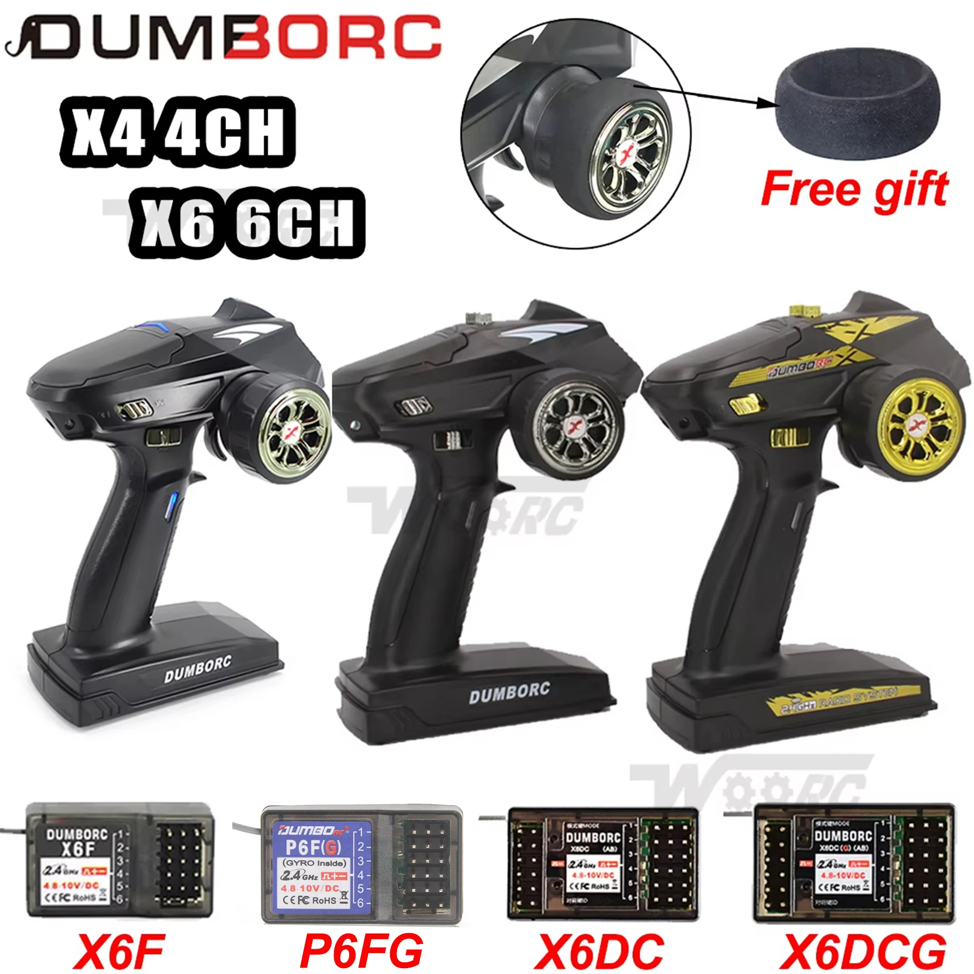 DUMBORC 4CH 6CH X6 X4 2.4G Transmitter X6F P6F P6FG X6DCG Gyro Receiver Remote Control for 1/10 1/8 RC Car Boat Dron Robot Toys