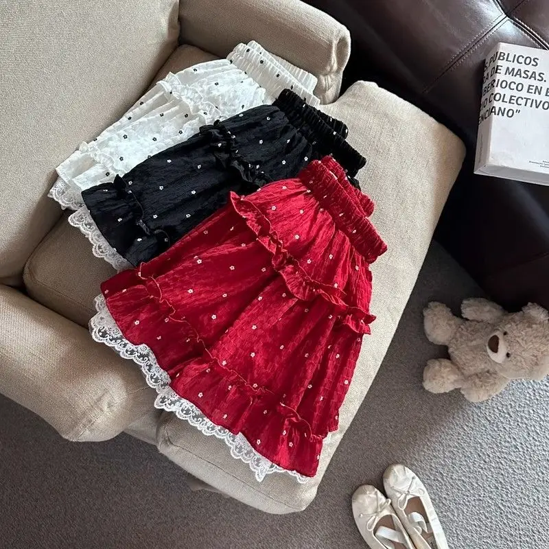 Natal vermelho jk mini saia feminina doce renda retalhos saia plissada harajuku y2k em camadas cintura alta estilo preppy saia