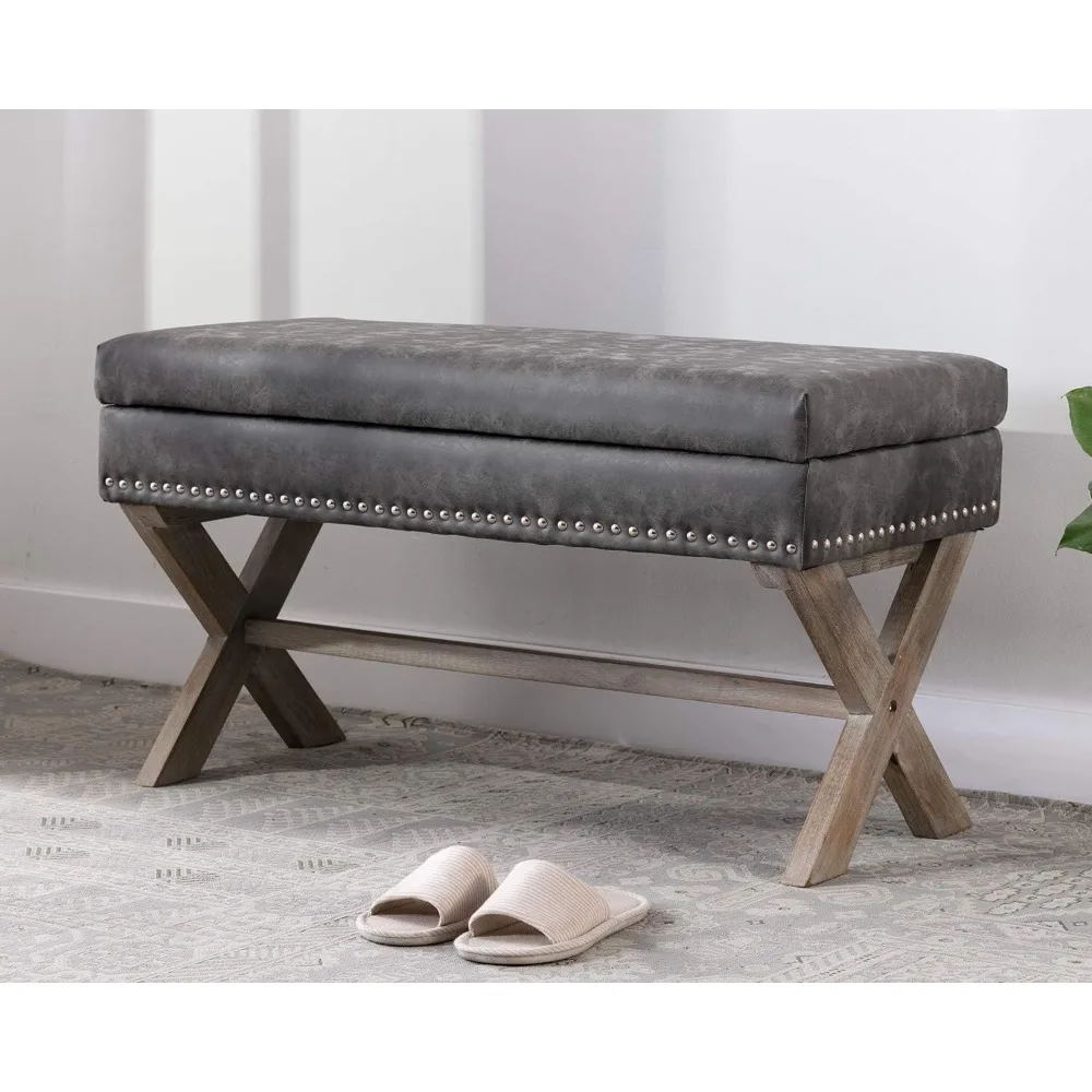 

chairus PU Leather Upholstered Storage Entryway Bench, 36 inch Bedroom Bench Seat with X-Shaped Wood Legs for Living Room, Foyer