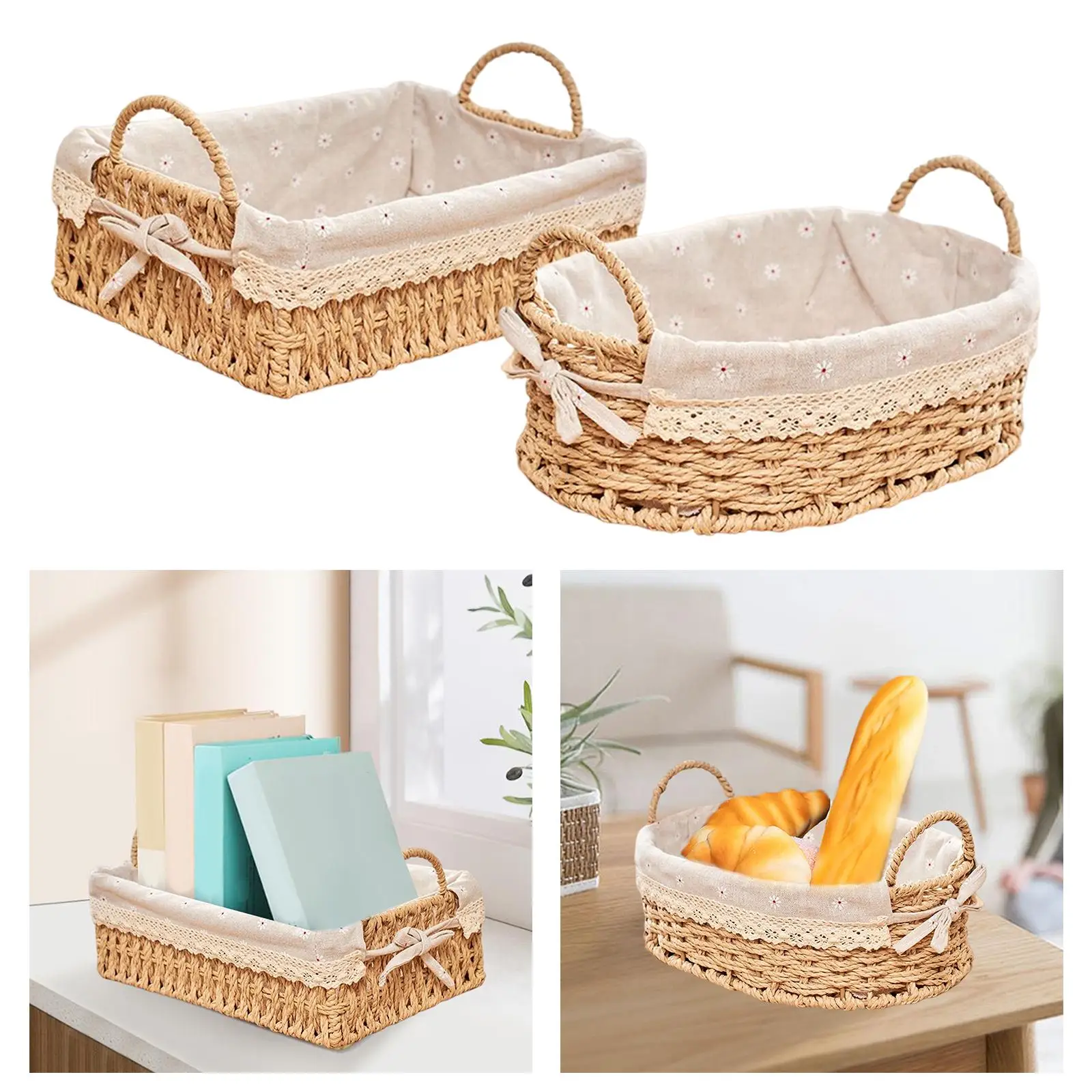 Woven Storage Baskets Kitchen Organizer Handwoven for Drinks Dinner Snack Desktop Sundries Kitchen Breakfast Organizer