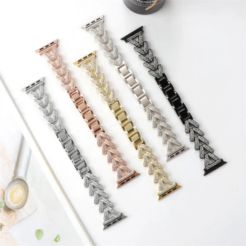 Luxury Glitter Diamonds Metal Bracelet Strap For Apple Watch Series 45mm 9 8 5 4 SE Ultra 2 Women Wristband For iWatch 40/44mm