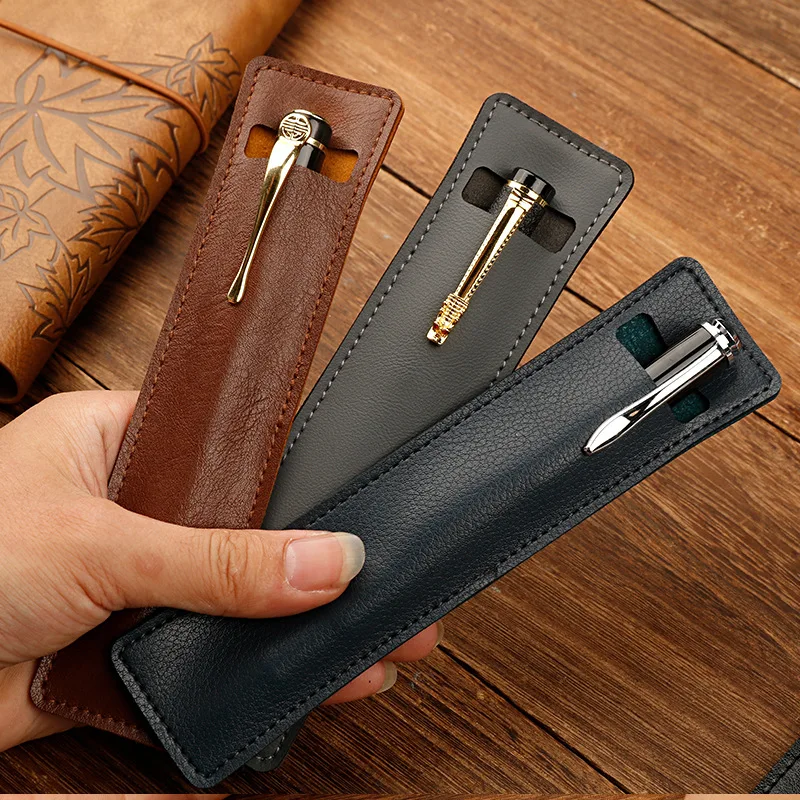 Retro PU pencil case, simple storage bag, student stationery, pen case, solid color protective case wholesale 17.5*4.3cm