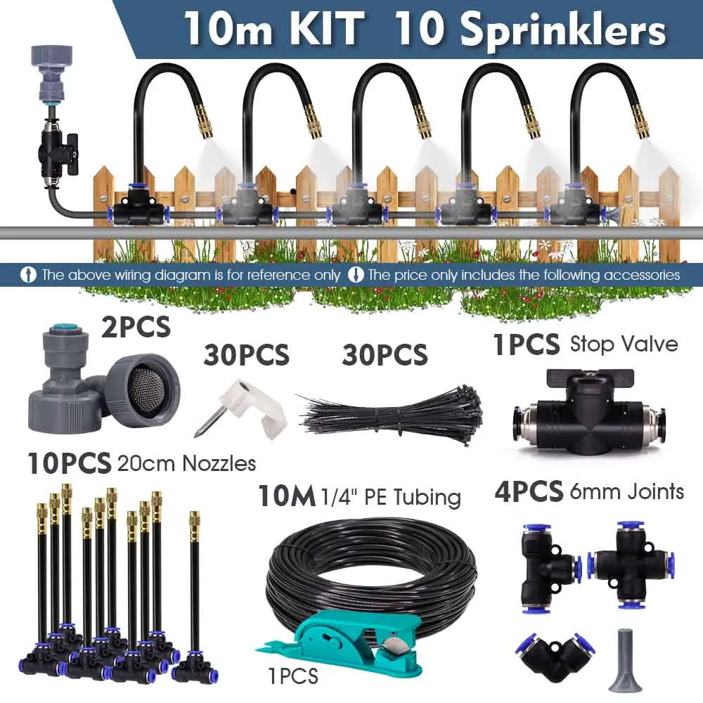 30-5m 1/4" 4/6mm Misting Cooling System 360° Free-bend Adjustable Nozzle Atomizer Sprayer for Outdoor Garden Irrigation Watering image 3