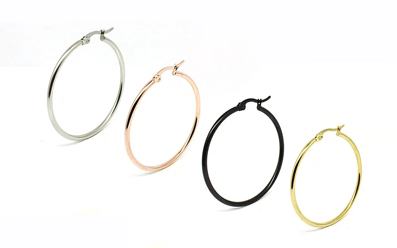 Stainless Steel 20-100mm Small Big Circle Women Hoop Earrings Black Hoop Ear Loop Smooth Ring Round Earring Punk Jewelry