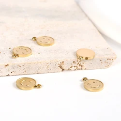 5PCS Stainless Steel Gold Color Mini Smile Charms Pendant for DIY Summer Necklace Bracelet Jewelry Making