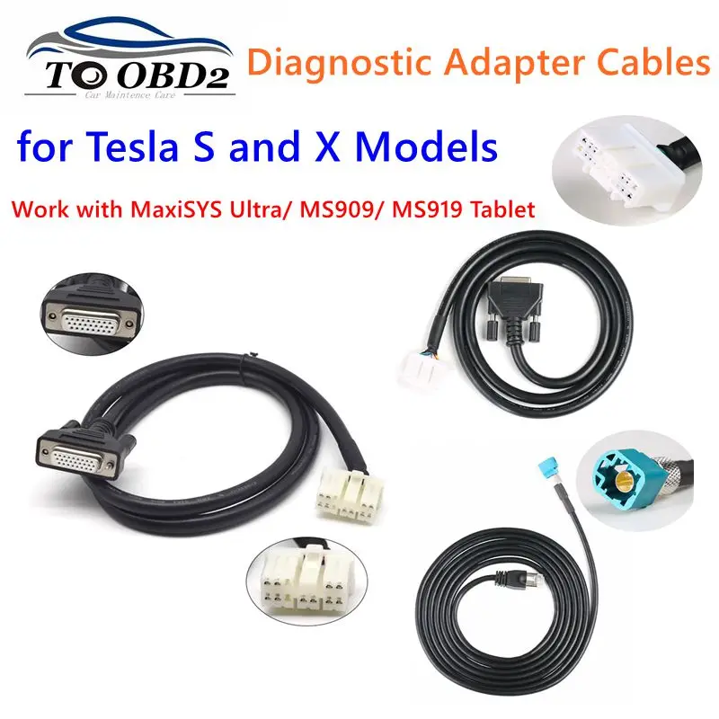 OBD2 Cable TESKIT Tesla Diagnostic Adapter-Cables for Tesla S and X Models Work with MaxiSYS Ultra/ MS909/ MS919 Tablet