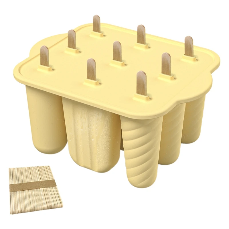 Promotion! Moules à glaçons en silicone à 9 trous, zones à dégagement facile, machine à glaçons maison avec 50 bâtonnets
