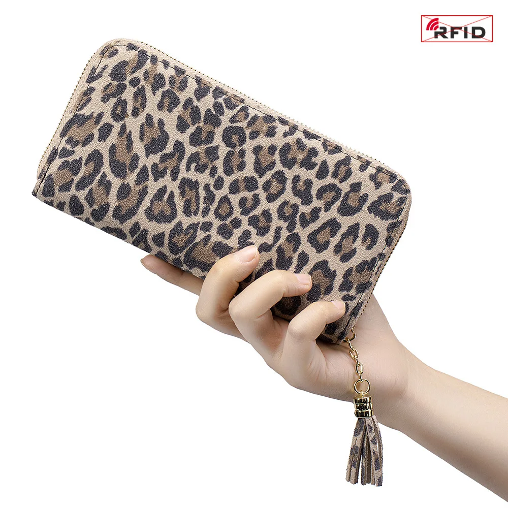 Women Money Bag High Quality Leopard Print Travel Clutch Purse Elegant Handbag for Ladies Girls Portable Long Wallet with Zipper