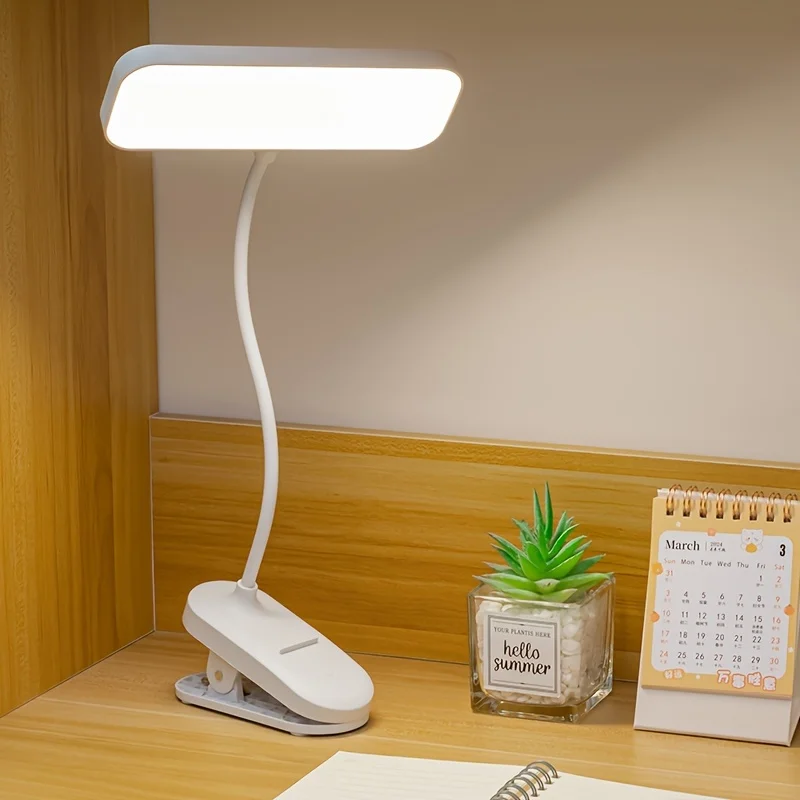 LED Clamp Desk Lamp Touch Clip Adjustable Brightness Color Changing USB Power Rechargeable Dormitory Eye Protection Reading Lamp