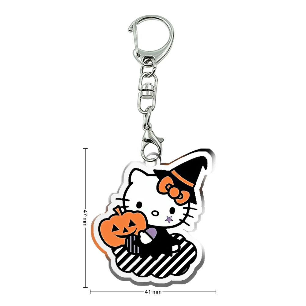 

Halloween Funny Hello Kitty Kuromi Sanrio Transparent Acrylic Keychains Pendant Ornament for Bag Collection Girl Accessories