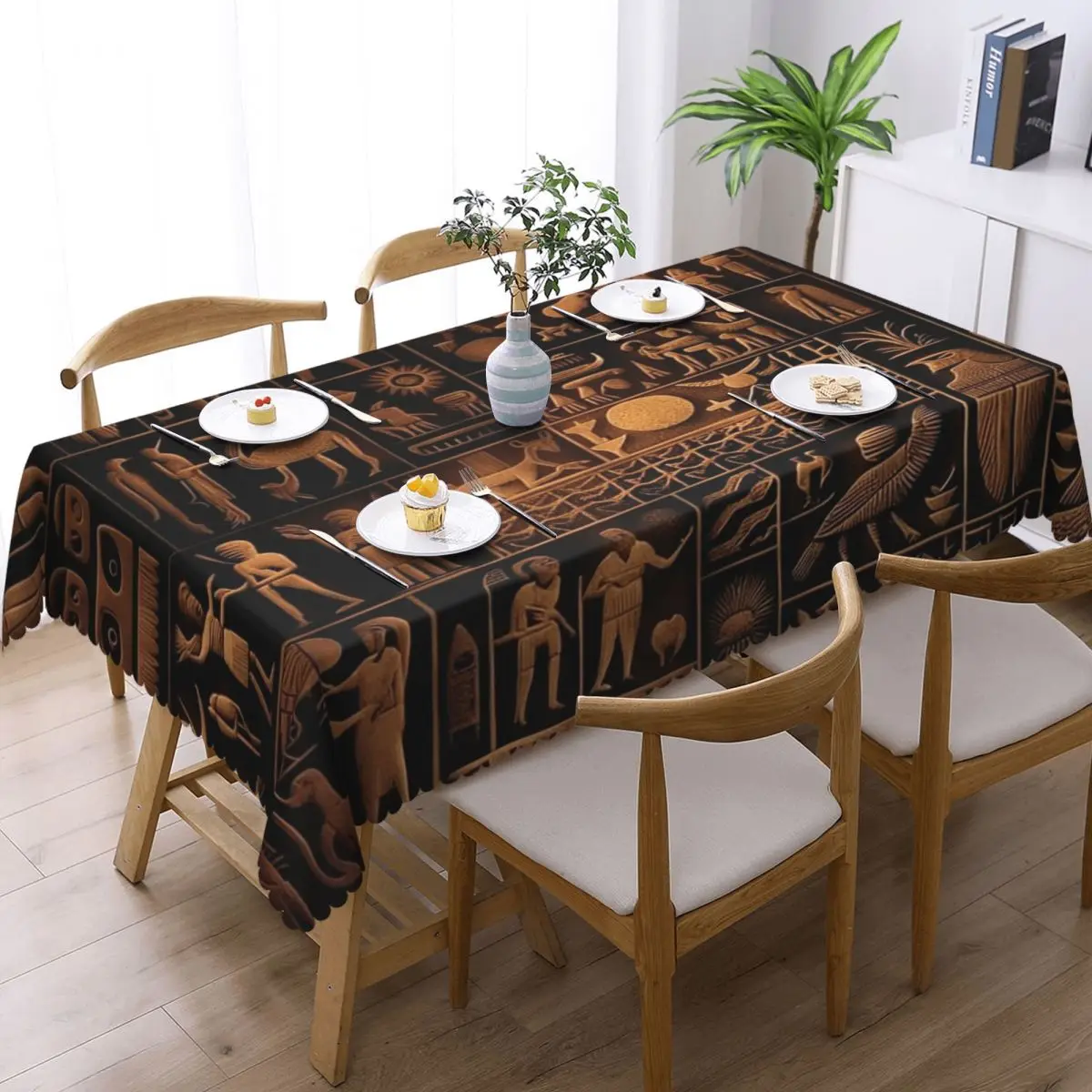 Ancient Sumerian Pictographs Of Olden Rituals And People Customized Rectangular Tablecloth Table Cover for Dining Table Cloth