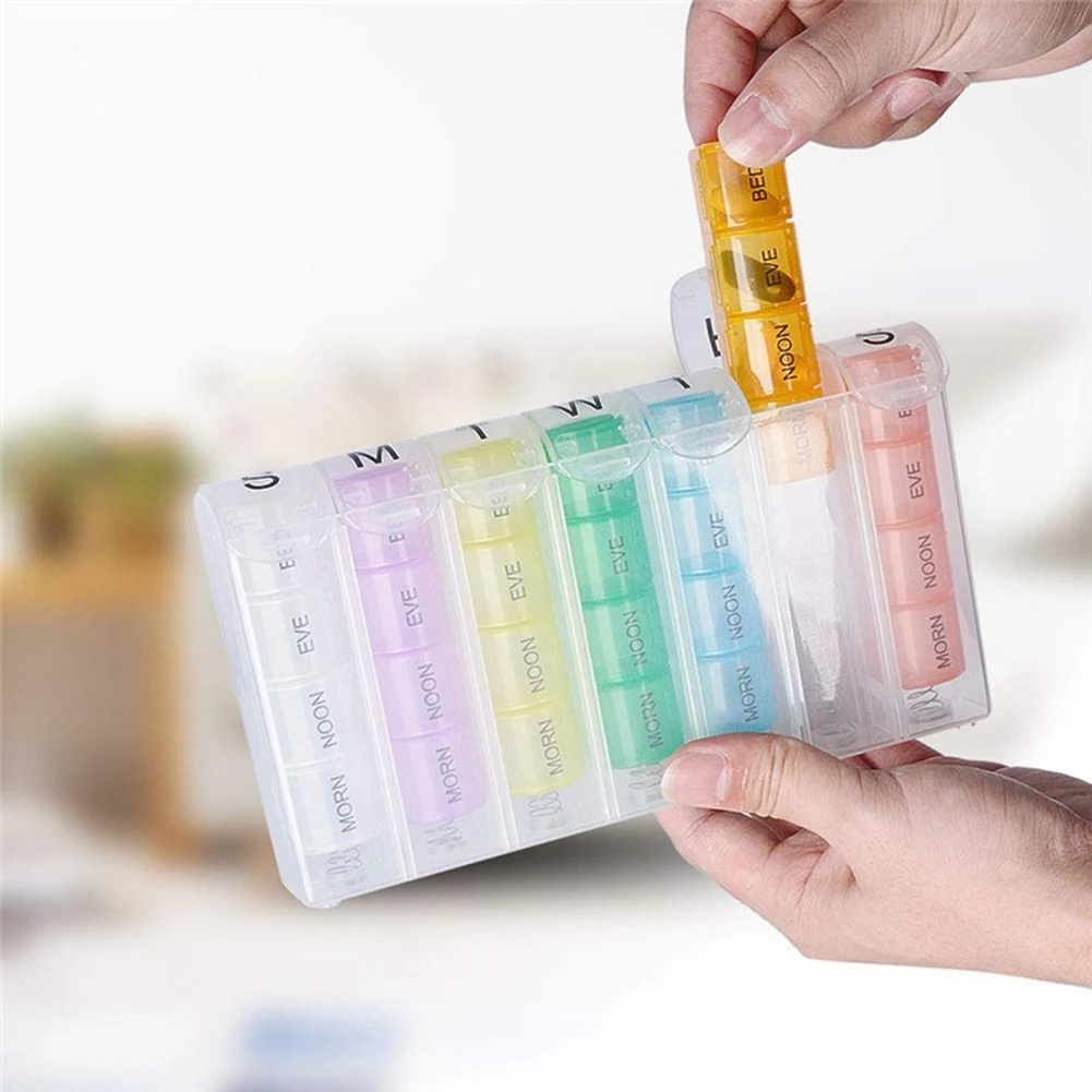 Portable Weekly 7 Day Push Button Pill Holder Travel Medicine Box Case Organizer