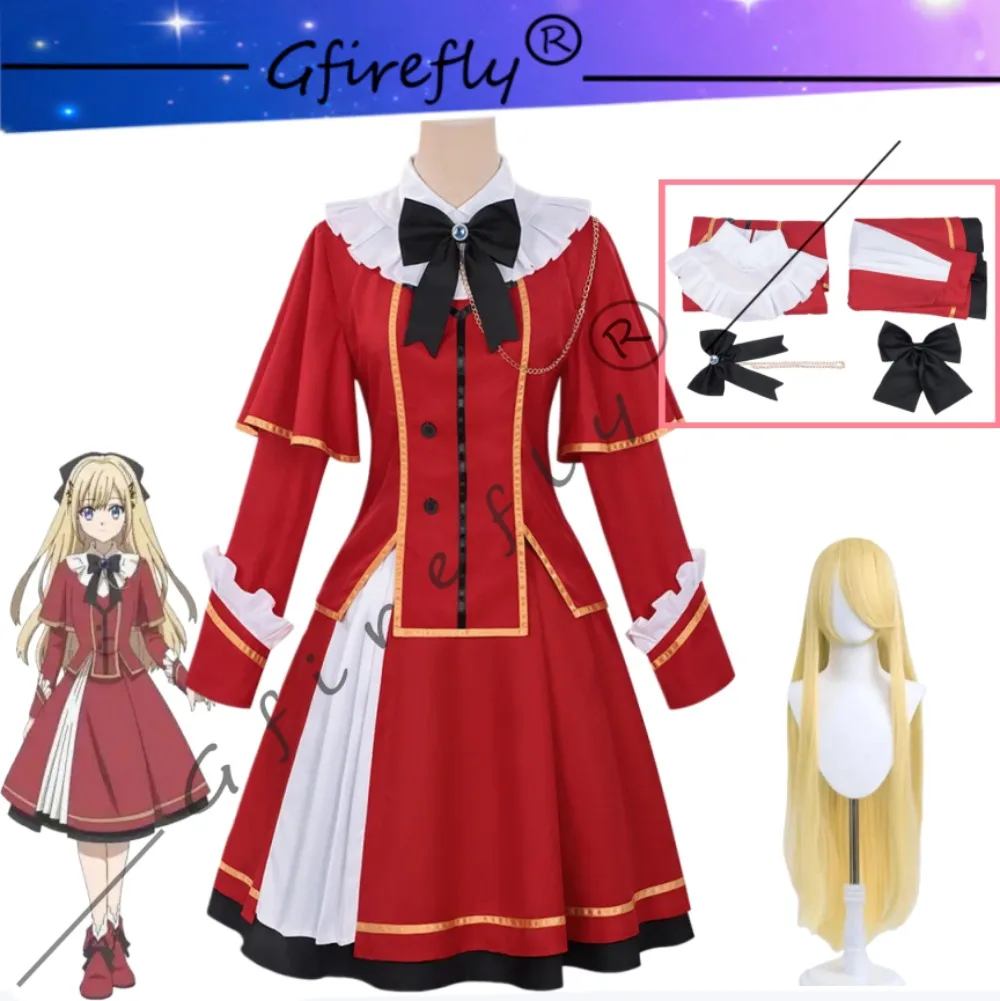 

Anime Kunon The Sorcerer Can See Mirika Huguria Cosplay Costume Same Style Red Dress Accessory Wig Set Halloween Party Costume