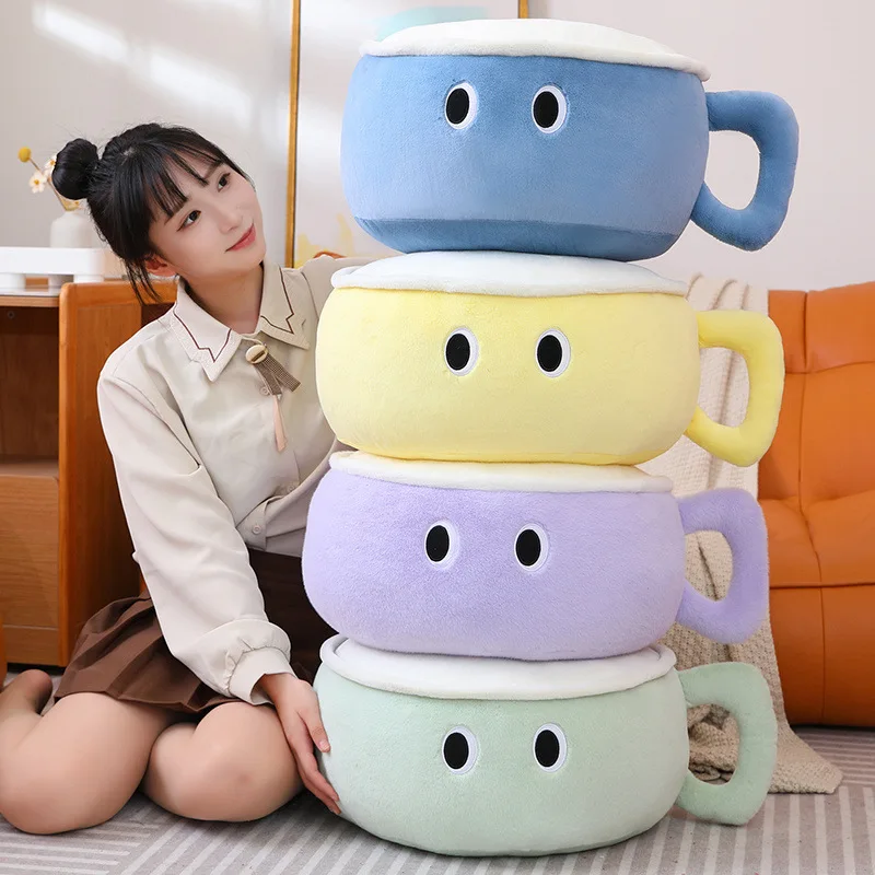 Cute Cartoon Cup Plush Pillow, Stress Relief Stuffed Cup Toy with Backrest for Bed Sofa Decor, Soft Hugging Gift for Kids Adults