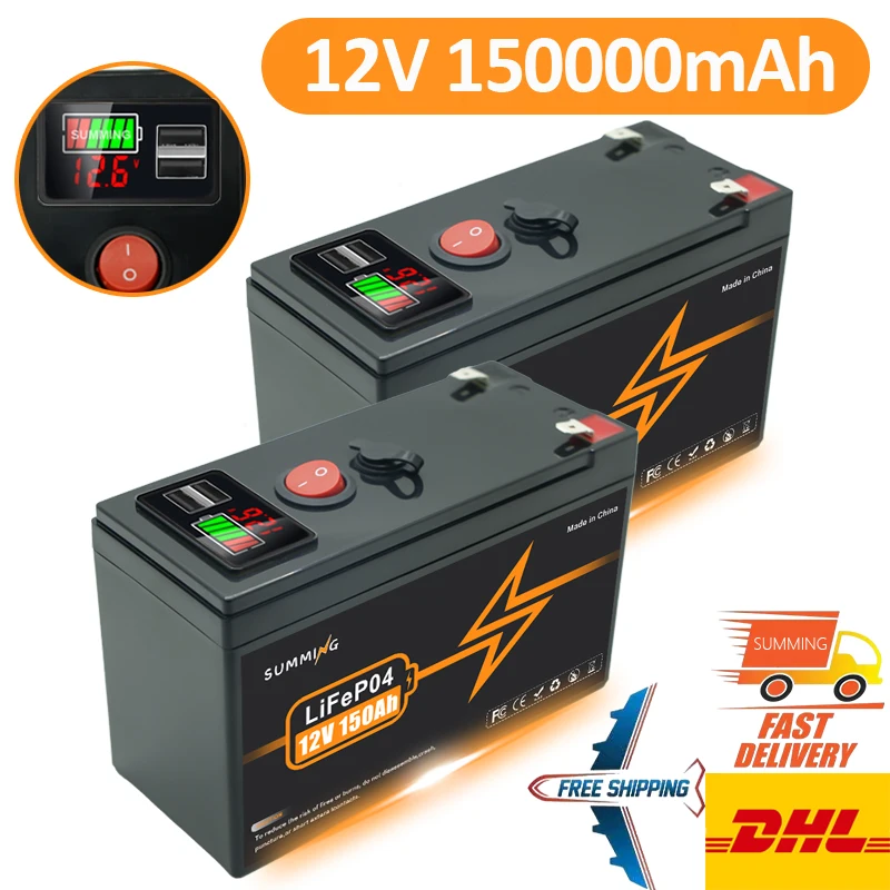 

12V 150Ah Lithium Rechargeable LiFeP04 Battery Deep Cycle for Solar Power,UPS,Scooters,Power Wheels,Fish Finder,Built-in BMS
