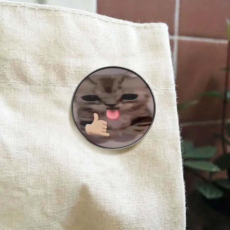 Cute Meme Cat Tongue Out Enamel Badges Set Funny Meme Cat Pin Alloy Brooches Lapel Backpack Jewelry Gifts For Teen Accessory